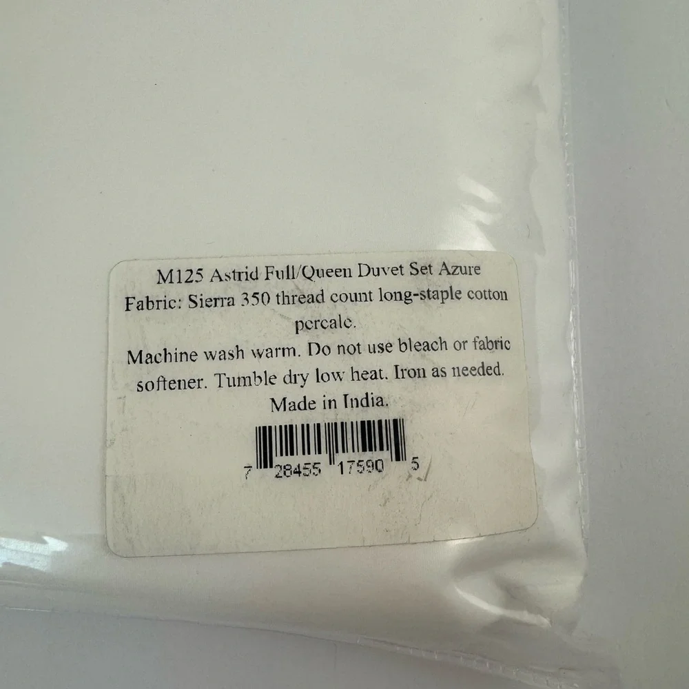 Matouk Astrid Cotton Percale Full/Queen Duvet Cover Set White/Blue - NWT $750